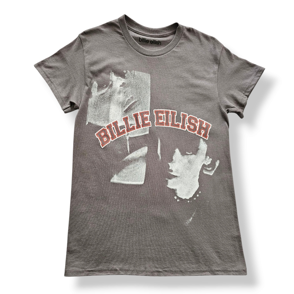 Billie Eilish Gray, White & Red Graphic Print Tee